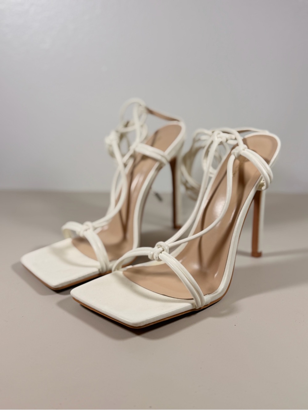 PrettyLittleThing Ivory Strappy Knot Stiletto Sandals